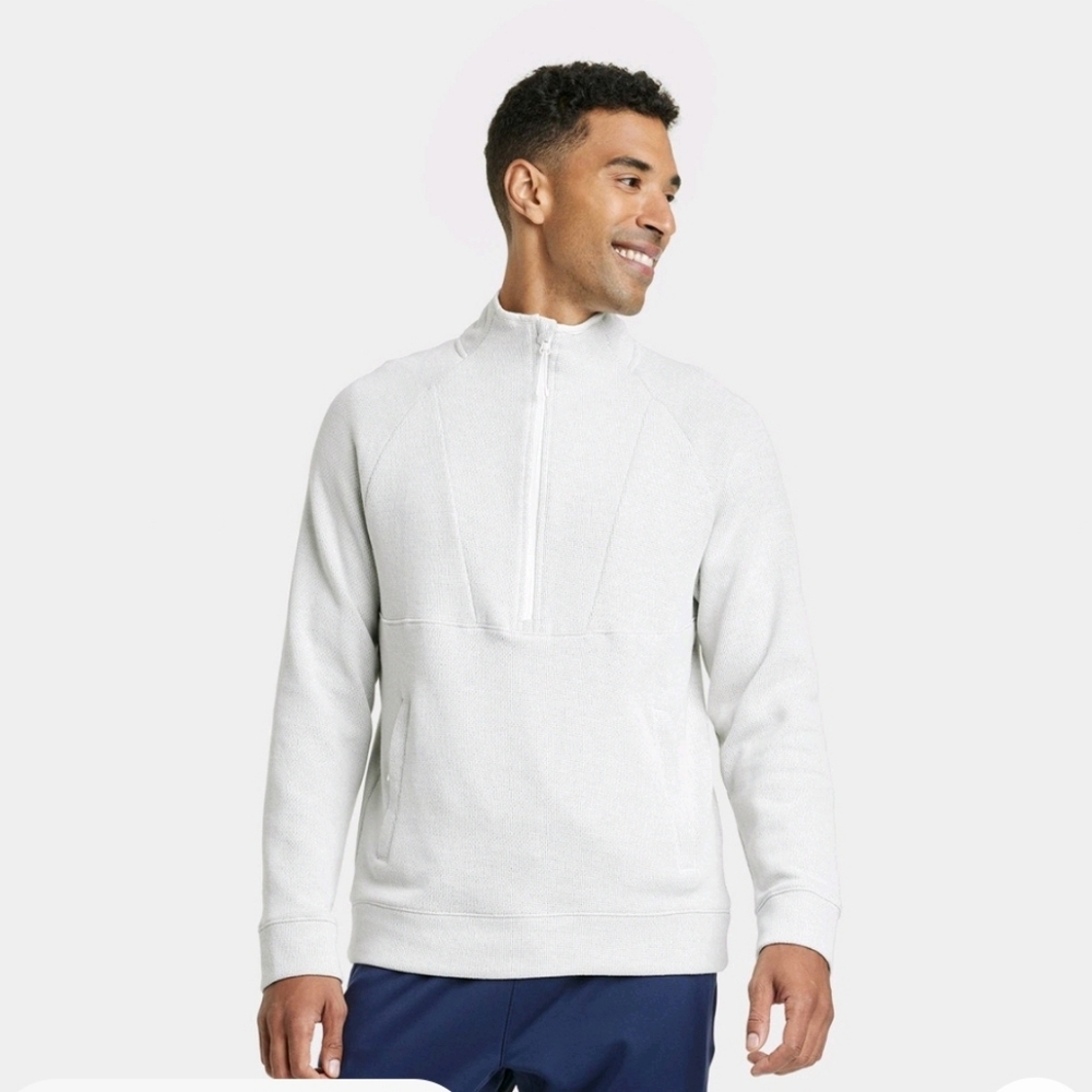 Men's Half‎ Zip Fleece Sweater All In Motion Medium Cream New